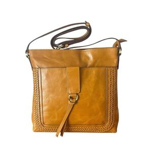 Lodis Tan Leather Crossbody Bag with Braided Accents